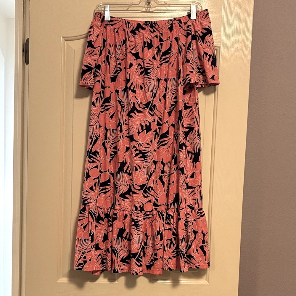 Lands' End Coral and Navy Floral Summer Dress/Coverup